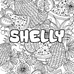 Coloriage pr&eacute;nom SHELLY - d&eacute;cor Mandala fruits
