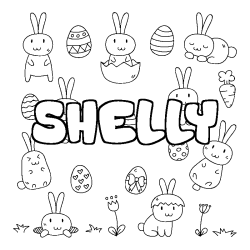 Coloriage pr&eacute;nom SHELLY - d&eacute;cor Paques