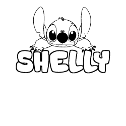 Coloriage prénom SHELLY - décor Stitch