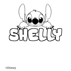 Coloriage pr&eacute;nom SHELLY - d&eacute;cor Stitch