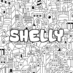 Coloriage prénom SHELLY - décor Ville