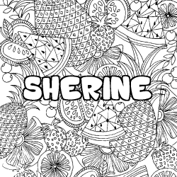 Coloriage pr&eacute;nom SHERINE - d&eacute;cor Mandala fruits
