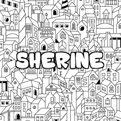 Coloriage prénom SHERINE - décor Ville