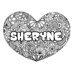 Coloriage prénom SHERYNE - décor Mandala coeur
