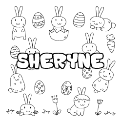 Coloriage pr&eacute;nom SHERYNE - d&eacute;cor Paques