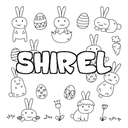 Coloriage prénom SHIREL - décor Paques