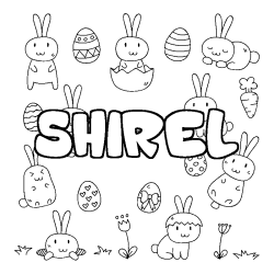 Coloriage pr&eacute;nom SHIREL - d&eacute;cor Paques