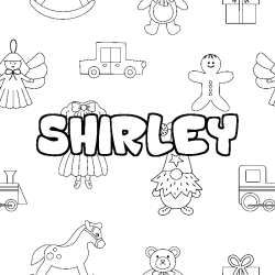 Coloriage pr&eacute;nom SHIRLEY - d&eacute;cor Jouets