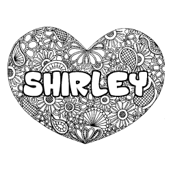 Coloriage prénom SHIRLEY - décor Mandala coeur