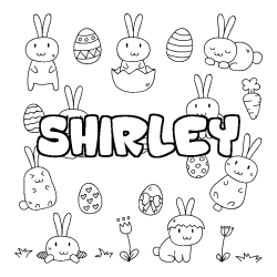 Coloriage prénom SHIRLEY - décor Paques