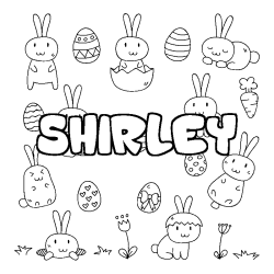 Coloriage pr&eacute;nom SHIRLEY - d&eacute;cor Paques