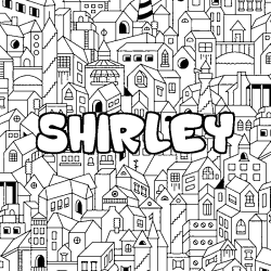 Coloriage prénom SHIRLEY - décor Ville
