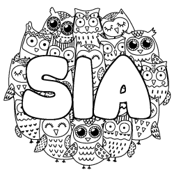Coloriage pr&eacute;nom SIA - d&eacute;cor Chouettes