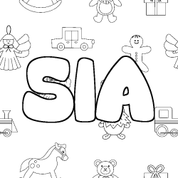 Coloriage prénom SIA - décor Jouets