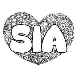 Coloriage pr&eacute;nom SIA - d&eacute;cor Mandala coeur