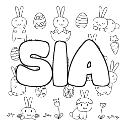 Coloriage pr&eacute;nom SIA - d&eacute;cor Paques