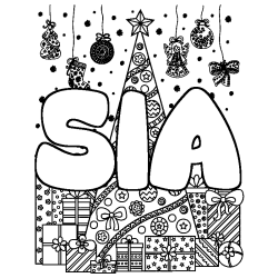 Coloriage prénom SIA - décor Sapin et Cadeaux