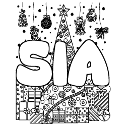 Coloriage pr&eacute;nom SIA - d&eacute;cor Sapin et Cadeaux