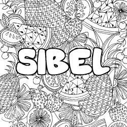 Coloriage prénom SIBEL - décor Mandala fruits