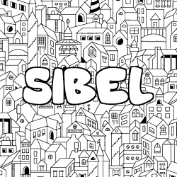 Coloriage prénom SIBEL - décor Ville