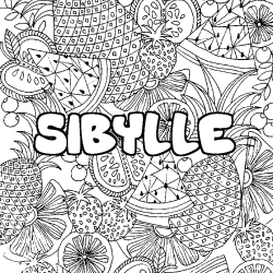 Coloriage prénom SIBYLLE - décor Mandala fruits