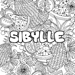 Coloriage pr&eacute;nom SIBYLLE - d&eacute;cor Mandala fruits