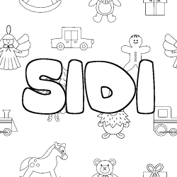 Coloriage pr&eacute;nom SIDI - d&eacute;cor Jouets