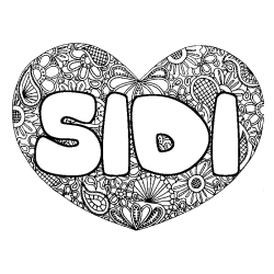 Coloriage prénom SIDI - décor Mandala coeur