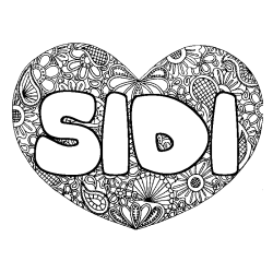 Coloriage pr&eacute;nom SIDI - d&eacute;cor Mandala coeur
