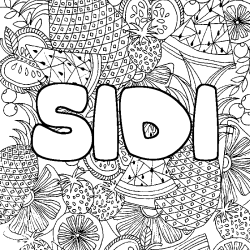 Coloriage pr&eacute;nom SIDI - d&eacute;cor Mandala fruits