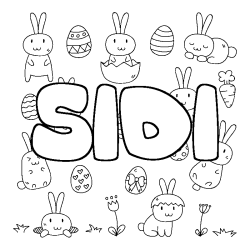 Coloriage pr&eacute;nom SIDI - d&eacute;cor Paques