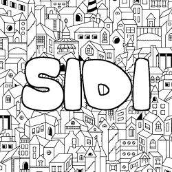 Coloriage pr&eacute;nom SIDI - d&eacute;cor Ville