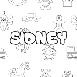 Coloriage pr&eacute;nom SIDNEY - d&eacute;cor Jouets