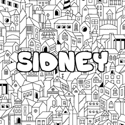 Coloriage pr&eacute;nom SIDNEY - d&eacute;cor Ville