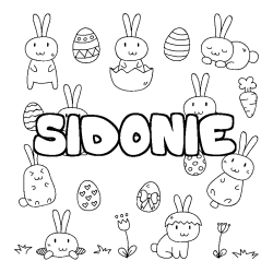 Coloriage pr&eacute;nom SIDONIE - d&eacute;cor Paques