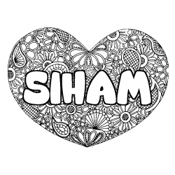 Coloriage pr&eacute;nom SIHAM - d&eacute;cor Mandala coeur
