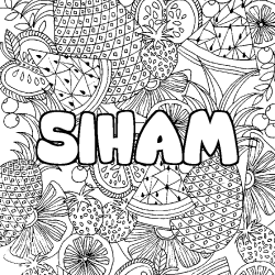 Coloriage pr&eacute;nom SIHAM - d&eacute;cor Mandala fruits