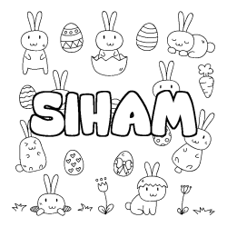 Coloriage prénom SIHAM - décor Paques