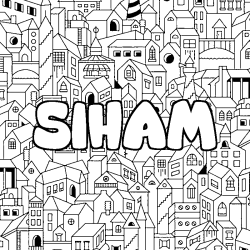 Coloriage prénom SIHAM - décor Ville