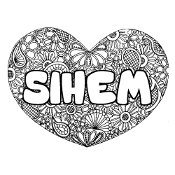 Coloriage pr&eacute;nom SIHEM - d&eacute;cor Mandala coeur