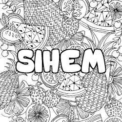 Coloriage prénom SIHEM - décor Mandala fruits