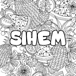 Coloriage pr&eacute;nom SIHEM - d&eacute;cor Mandala fruits