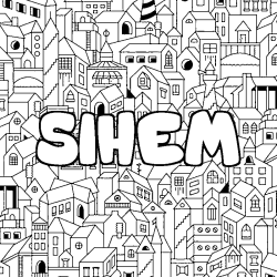 Coloriage prénom SIHEM - décor Ville