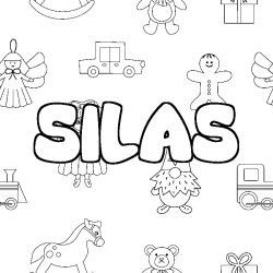 Coloriage prénom SILAS - décor Jouets