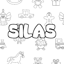 Coloriage pr&eacute;nom SILAS - d&eacute;cor Jouets