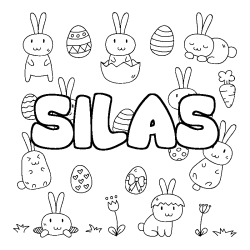 Coloriage prénom SILAS - décor Paques