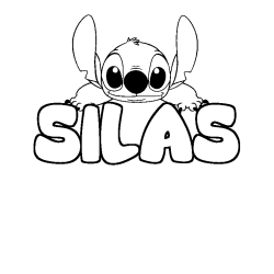 Coloriage prénom SILAS - décor Stitch
