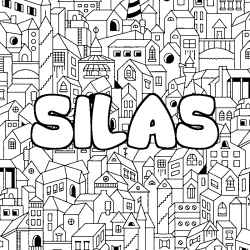 Coloriage prénom SILAS - décor Ville