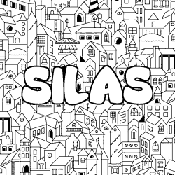 Coloriage pr&eacute;nom SILAS - d&eacute;cor Ville