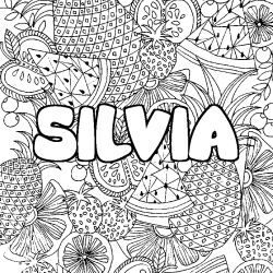 Coloriage pr&eacute;nom SILVIA - d&eacute;cor Mandala fruits